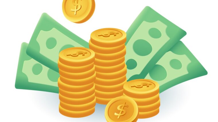 Gold coins and banknotes