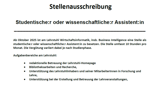 Stellenausschreibung Studentische:r oder wissenschaftliche:r Assistent:in
