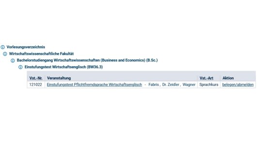 Einschreibung Einstufungstest Wirtschaftsenglisch