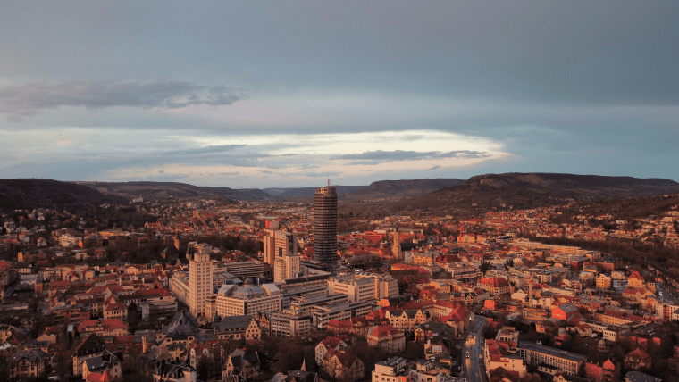 Jenaer Innenstadt bei Sonnenuntergang