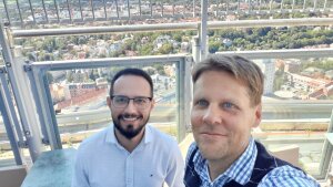 Pedro Munari (li.) und Nils Boysen (re.) auf dem Jentower